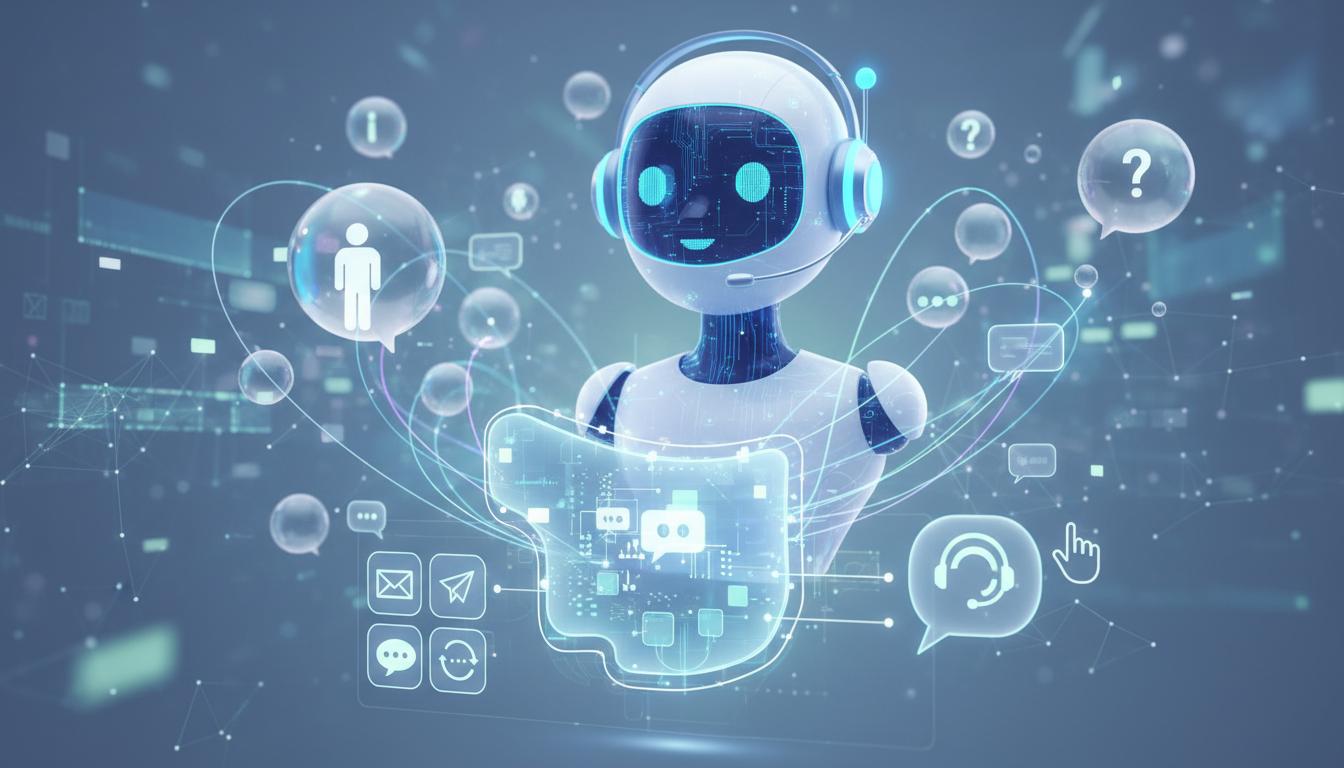 An AI receptionist surrounded by connected communication tools