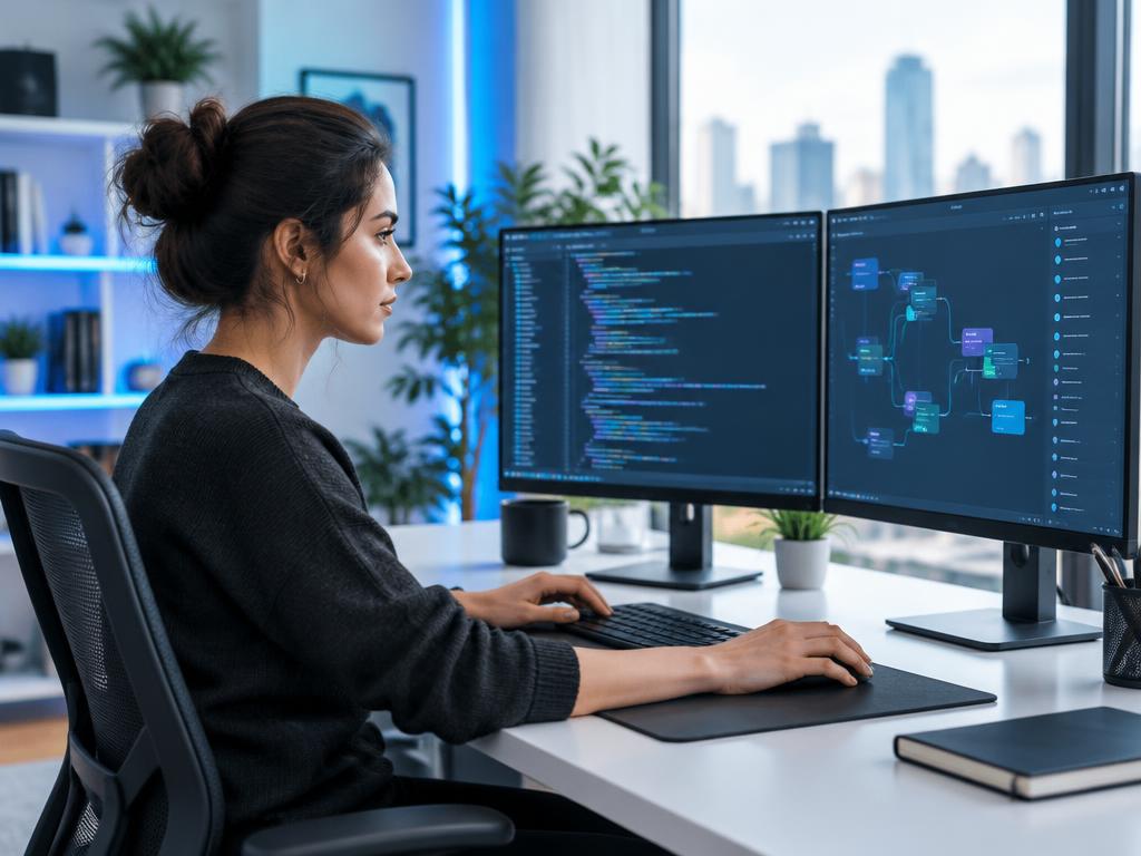 Software engineer developing custom code and connected AI workflows
